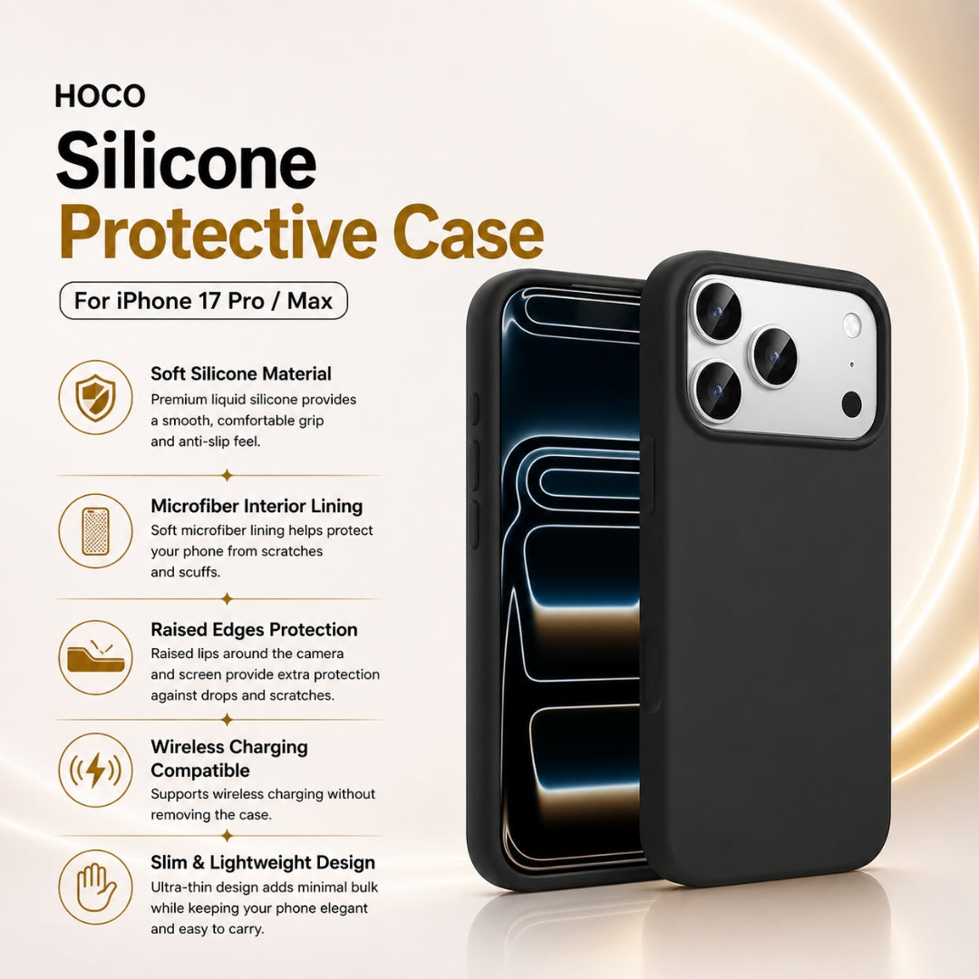 HOCO Silicone Protective Case for iPhone 17 Pro/Max - Black