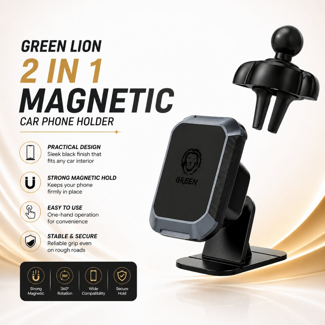 Green Lion 2 in 1 Magnetic Car Phone Holder